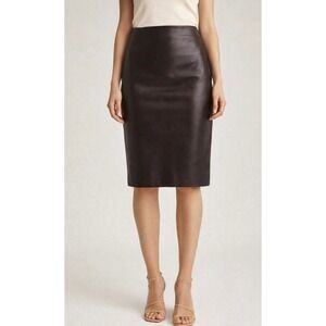 The Row 100% Lambskin Leather Brown Pencil Skirt With Back Zipper M Slit Hem NEW